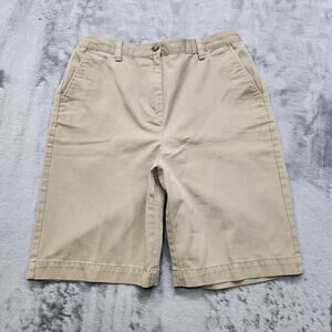 Lands End Shorts Womens 10 Tan Khaki FIT 3 High Rise Chino Bermuda Preppy Casual